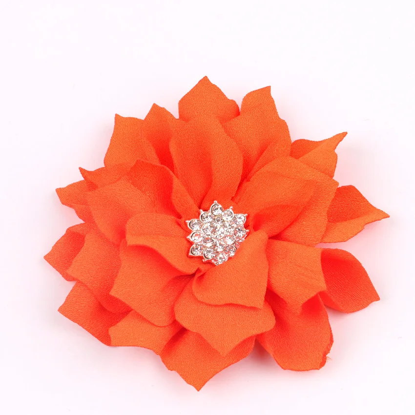 

30pcs/lot 3.6" 13colors Artificial Lotus Leaf Flowers With Rhinestone Button For Hair Accessories Fabric Flowers For Headbands