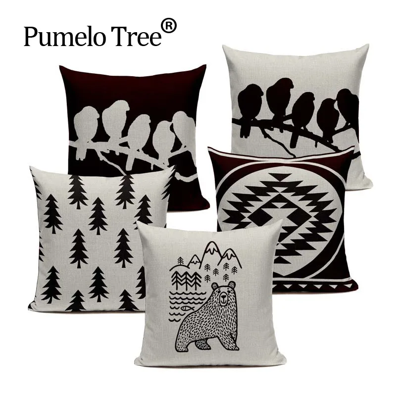 

Наволочка для подушки в скандинавском стиле, с птицами и геометрическими фигурами, черно-белые декоративные подушки