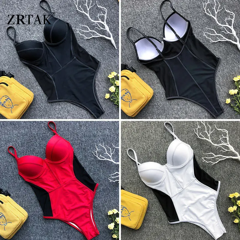 Сексуальный купальник Zrtak женский 2019 однотонный боди с глубоким V образным