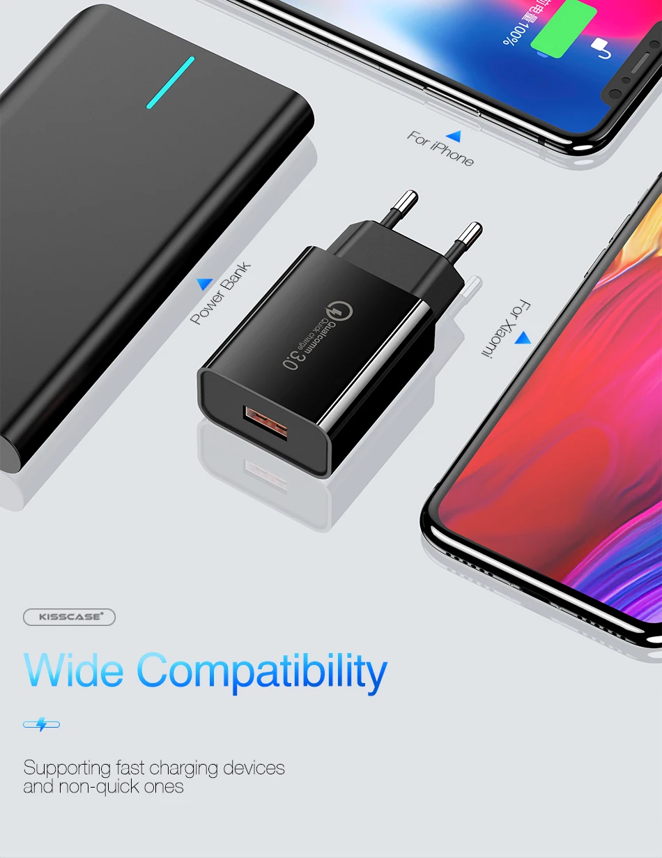 KISSCASE QC 3,0 универсальное USB быстрое зарядное устройство EU US вилка настенное usb зарядное устройство Быстрая Зарядка адаптер для iPhone Xiaomi huawei