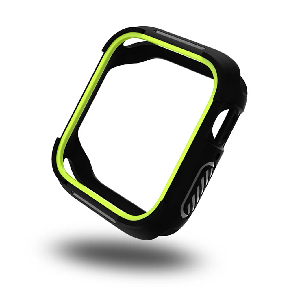 Black Yellow Модные двойные цвета бампер для Apple Watch Case Series 5 4 40 мм 44 мм крышка легкие наручные часы рамка оболочки аксессуары - Цвет ремешка: Black Yellow