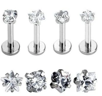 cz crystal lip stud nail labret ring circle round triangle square flat stainless steel star bone 3mm body piercing jewelry