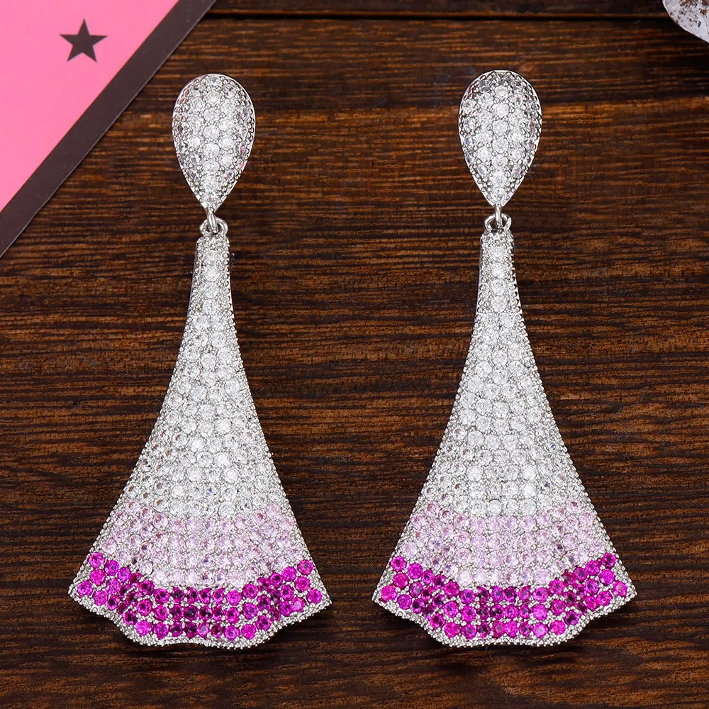 Godki роскошный маленький платье Висячие серьги для женщин Свадебные кубический