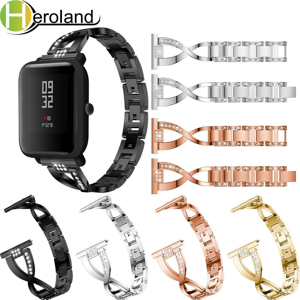 Replacement Strap For Xiaomi Huami Amazfit Bip BIT Lite Youth Stainless SmartWatch Wearable Wrist 20MM Rhinestone Watchband | Наручные