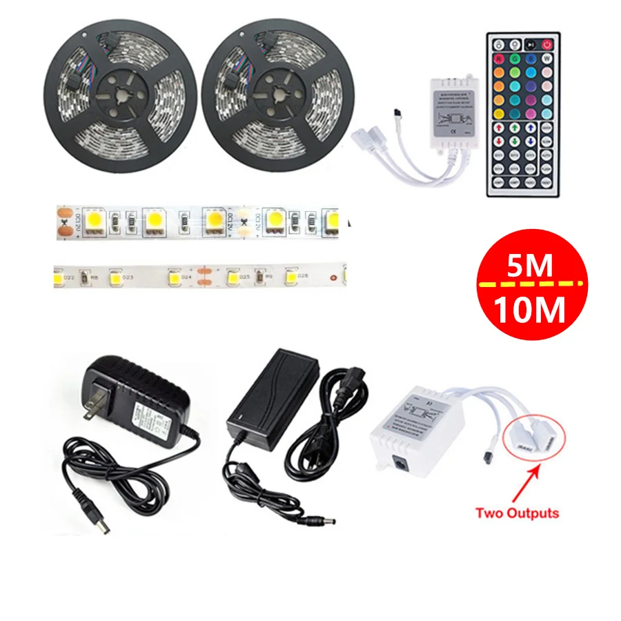 5 м 10 RGB Светодиодная лента Гибкая светодиодная полоса SMD 5050 2835 DC12V адаптер Диодная