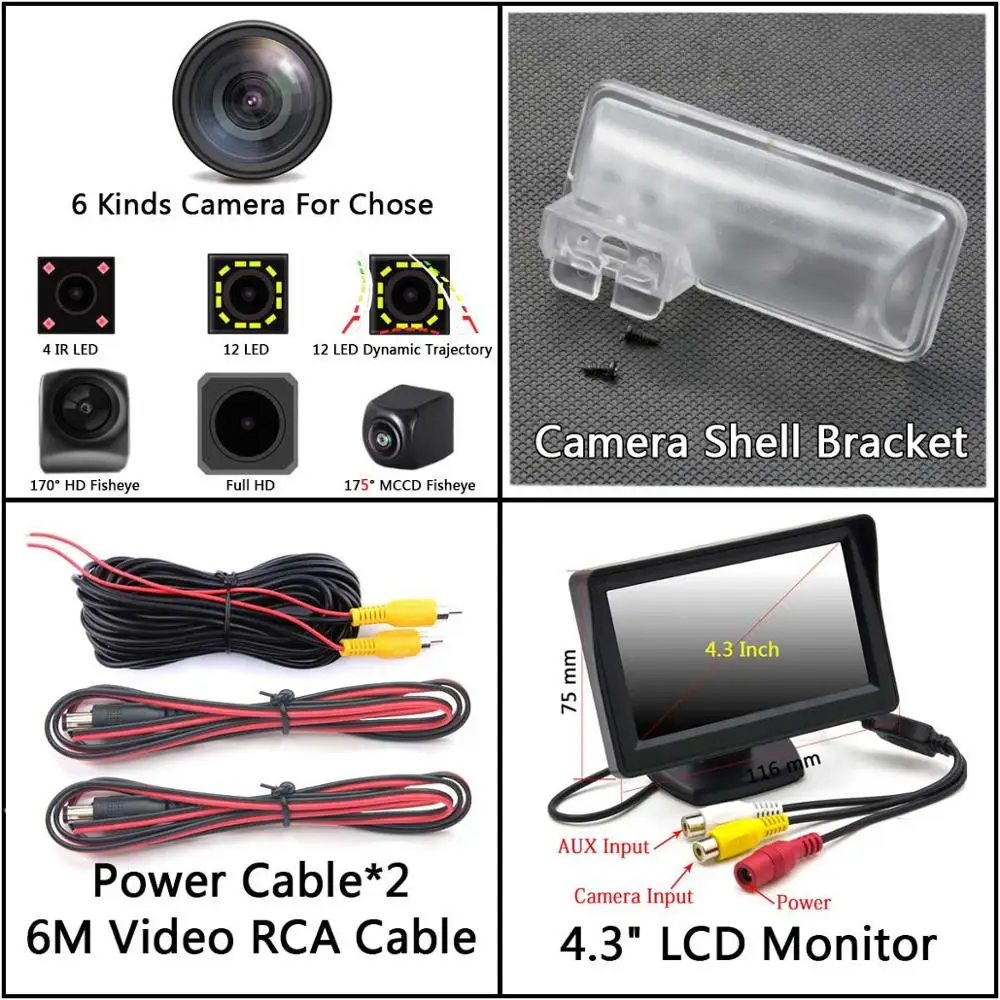 Camera 4.3 inch LCD 175 градусов 1080P рыбий глаз задний вид автомобиля камера для Subaru Forester 2013 Subaru WRX Парковка монитор - Название цвета: Camera 4.3 inch LCD