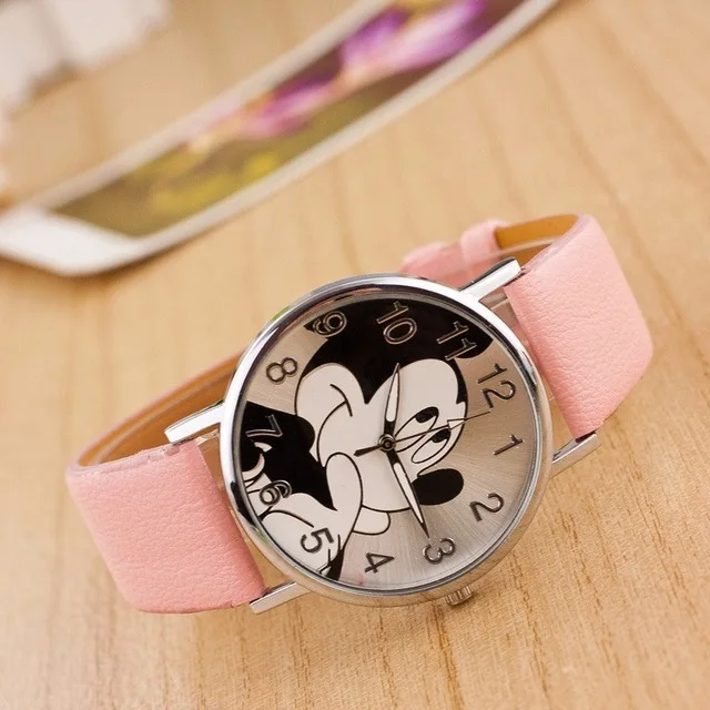 

New Watch Women Cartoon Mickey Pattern Fashion Cartoon Girl watch women Leather quartz wristwatch kids Children watches