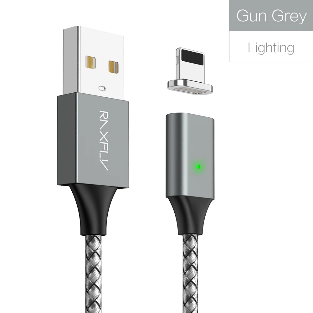 Gun grey Lighting Магнитный зарядный usb-кабель RAXFLY для iPhone X XS Max XR 8, Магнитный зарядный кабель Micro USB type C для huawei P20 Pro - Цвет: Gun grey Lighting