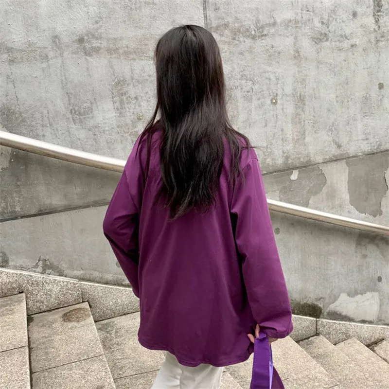 Spring Autumn Thin Women's Clothing harajuku loose Solid Tops O-neck long sleeve BF Tees Casual New ulzzang T-Shirts hipster | Женская