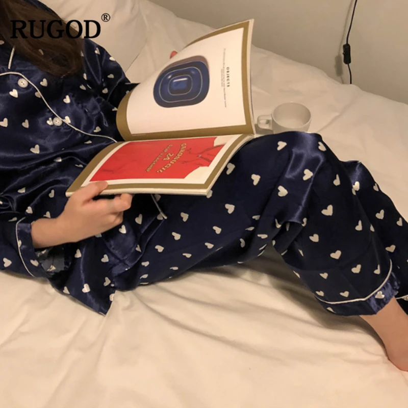 RUGOD Новые повседневные Женский комплект 2 шт. костюмы глянцевый шелк с длинным