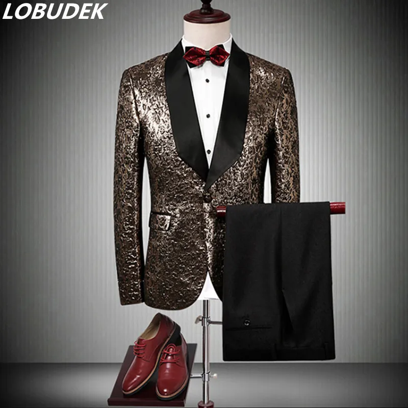 

(jacket+pants+tie) Groom's wedding dress suit Leopard Male costume party for singer dancer bar prom nightclub performance prom
