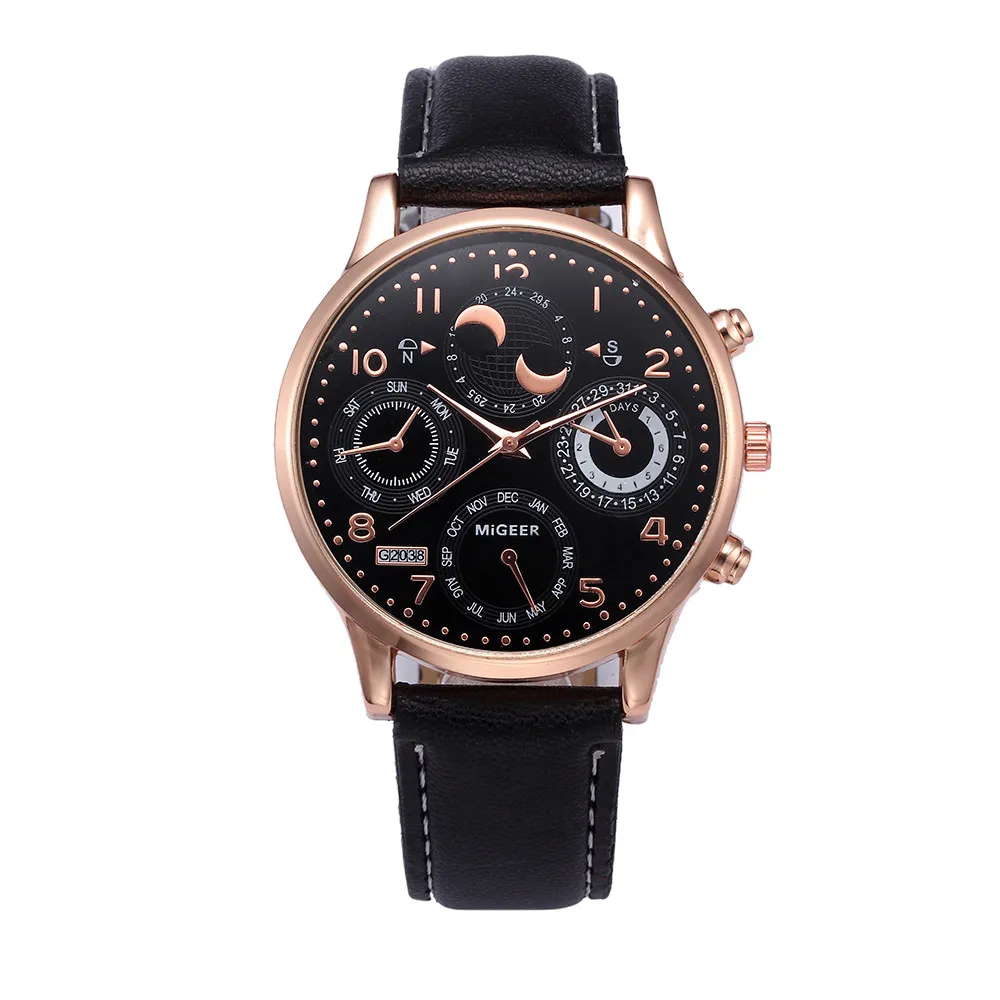 Мужские повседневные часы с кожаным ремешком и маленьким циферблатом Moon four