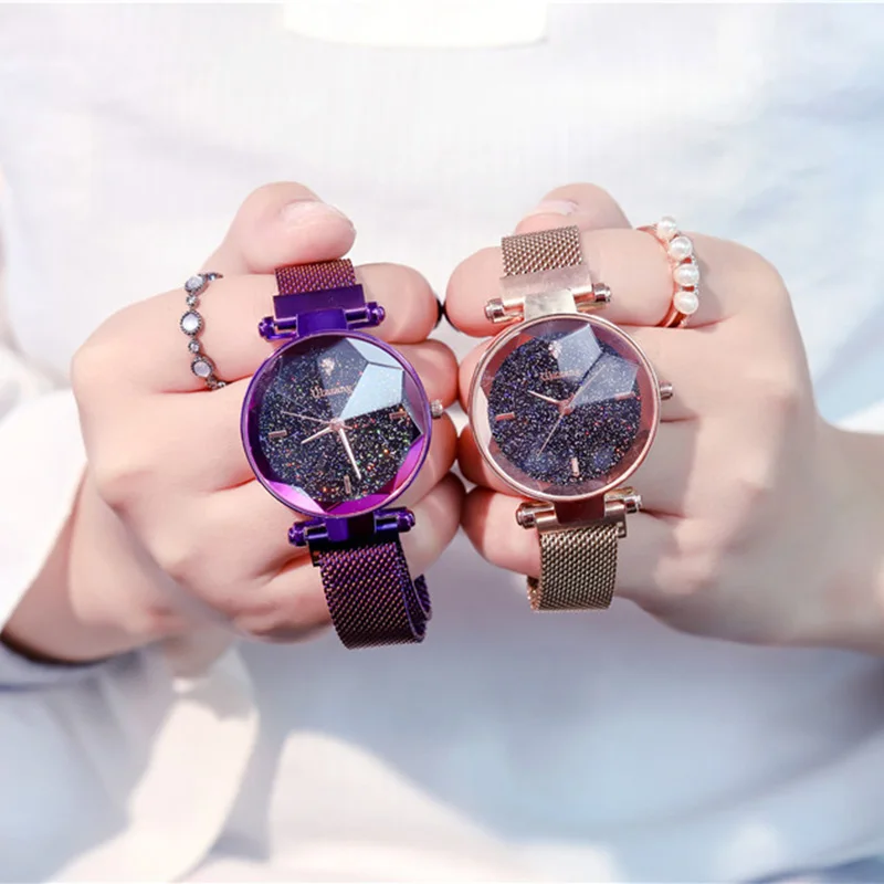 Женские часы с магнитной застежкой розовое золото звездное небо новинка 2019