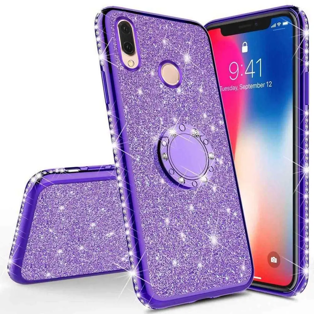 Алмазный чехол для Vivo Z1 V15 V11 S1 Pro V9 V7 V5 плюс БЛЕСК Кольца киккстанд защитой для Vivo Z5X NEX Y95 Y91 Y93 Y97 Y85 Y83 чехол - Цвет: Фиолетовый