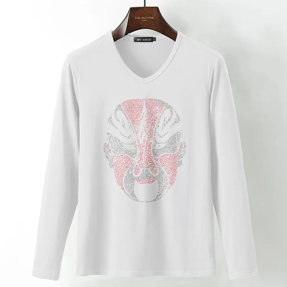 Корона пчелы рубашка Crewneck Футболка Горячая фиксация Стразы с принтом пчелы футболки мужские веганские кристалл алмаз футболка большого размера 5XL - Цвет: T002-V-White