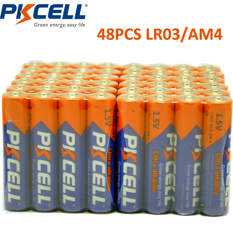48 x батареи PKCELL LR03 R03 1 5 V AAA щелочные без ртути сухая батарея для электрической
