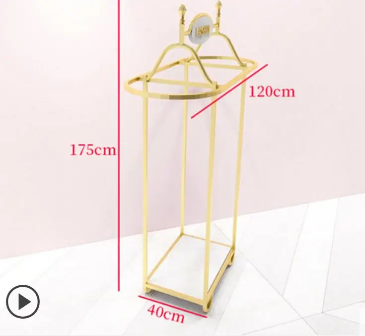 Europe type gold dress shop rack rack high grade clothes rack shoes bag double layer clothing display rack - Цвет: 3