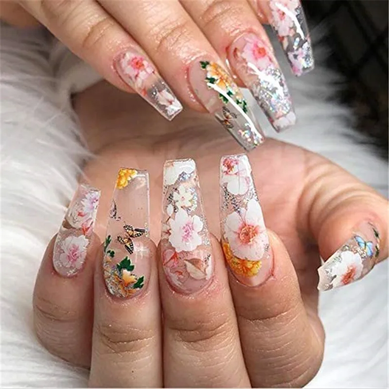 Лазерный голографический стикер для ногтей 10 рулонов цветные наклейки в виде