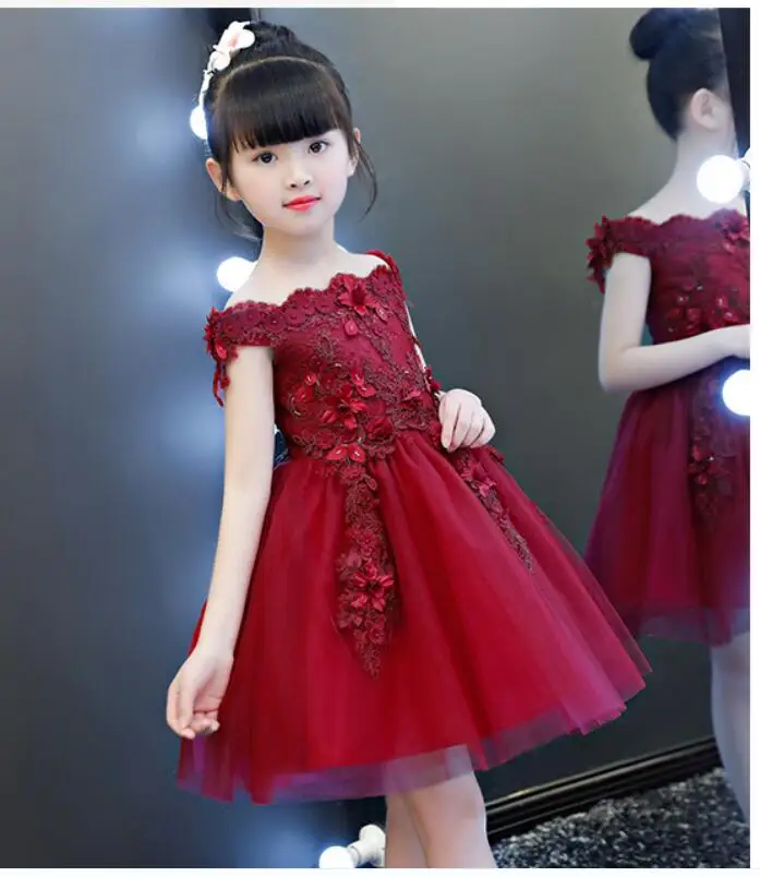 Г. Красные тюлевые платья с аппликацией для первого причастия Vestido Daminha Casamento/вечерние бальные Платья с цветочным узором для девочек