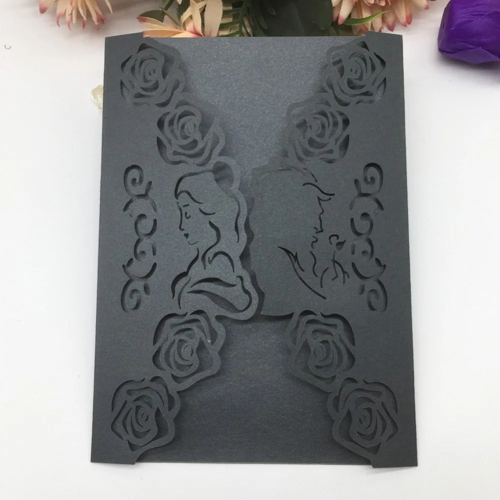 20 шт шикарная пара дизайн лазерная резка фиолетовая бумага Элегантное Свадебное