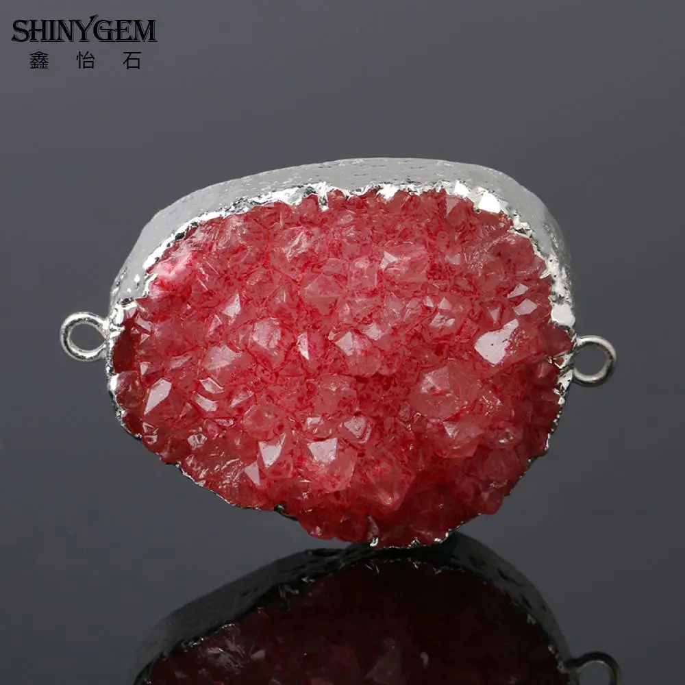 ShinyGem серебряный цвет Druzy разъемы нерегулярный натуральный камень Разъем Подвески для изготовления ювелирных изделий 6 цветов необработанный Кристалл разъем
