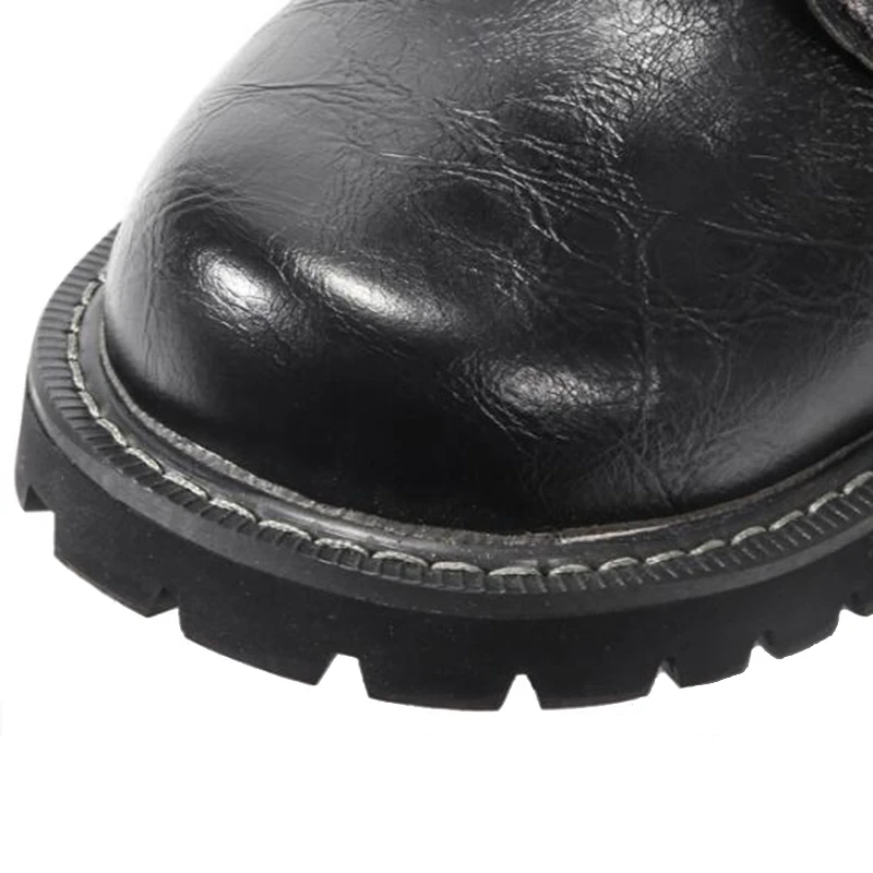 

THEAGRANT 2021 Boots Men Lace Up Multi-buckle Motorcycle Military Boots Winter Work PU Leather Shoes for Man Plus Size MBS3003