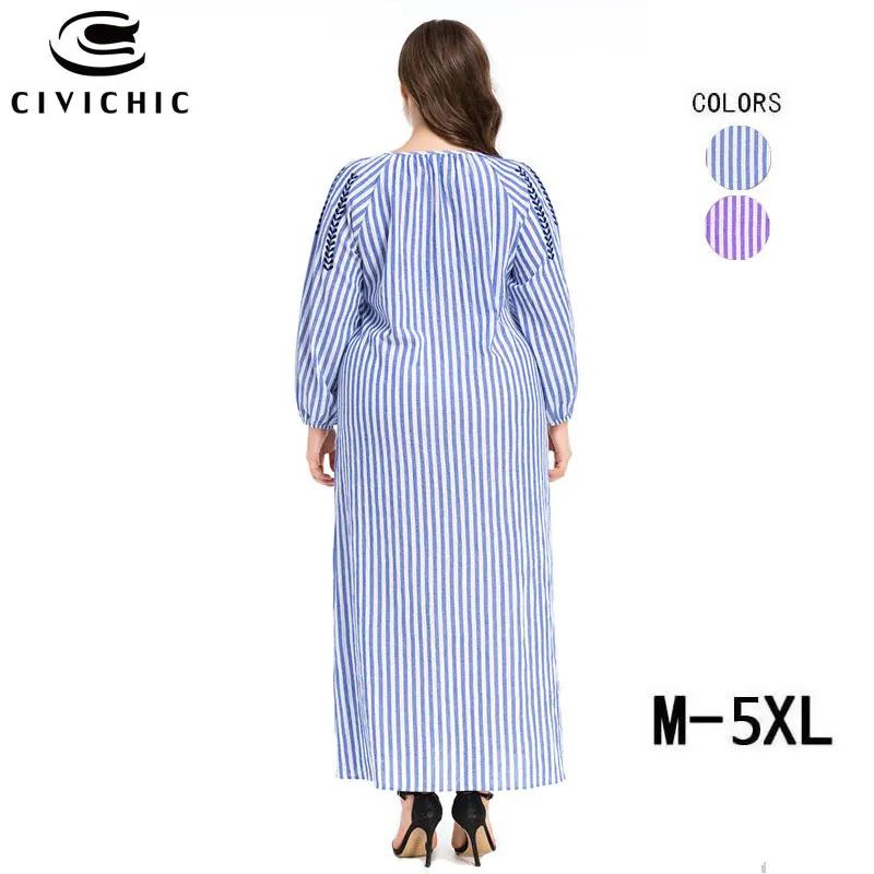 Длинное платье в полоску с вышивкой и V образным вырезом|Женские платья| |