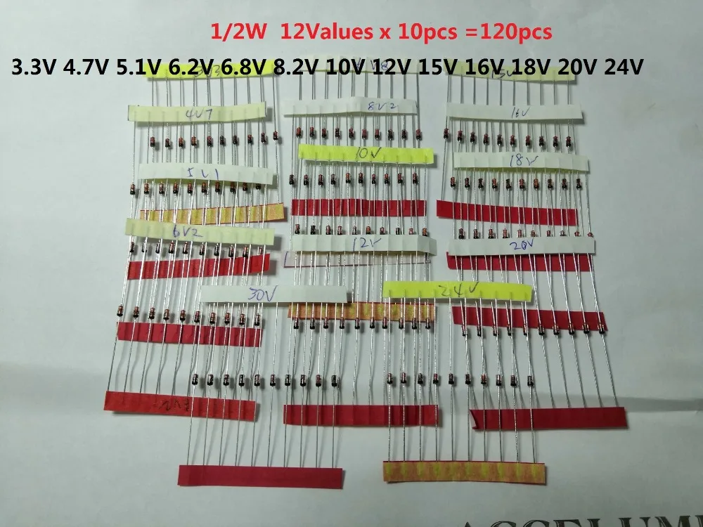 Диод Зенера BZX55C 1/2 Вт 0 5 1 3 30 в 14 значений * 10 шт. = 140 шт.|Диоды| |