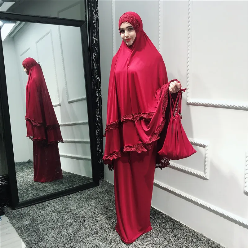 Длинная мусульманская Абая большого размера, кружевной шарф, топы + юбки, мусульманское платье, молитвенные услуги, Wq1525