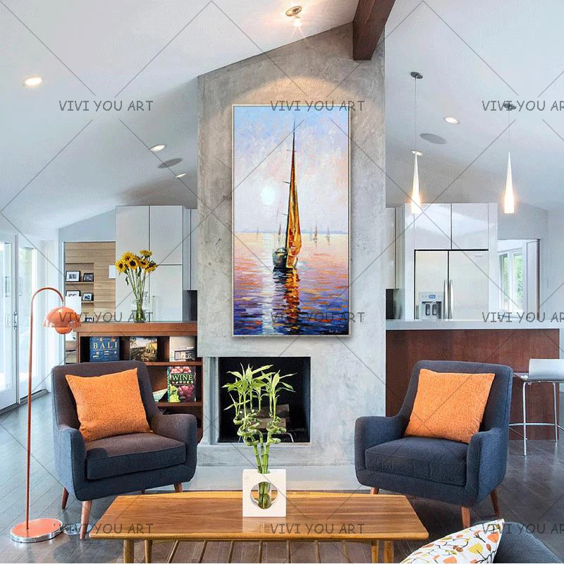 

100% Hand Painted Sea Oil Painting Sailboat Abstract Wall Canvas Art Free Shipping Modern Abstract Wall Decor Oil Painting