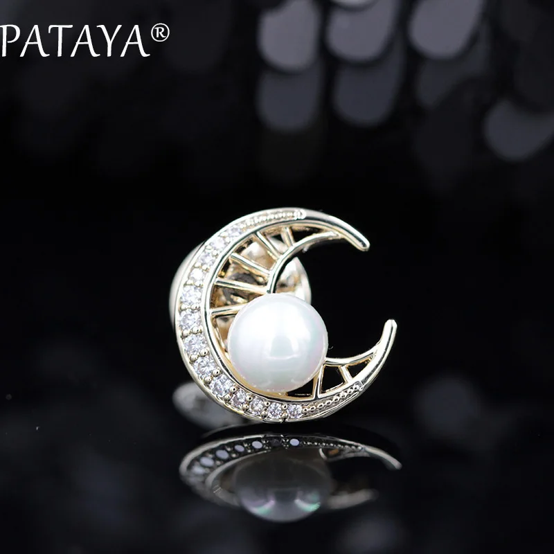 PATAYA, Новое поступление 585, розовое золото, луна, броши, белый натуральный жемчуг, кубический цирконий, свадебные украшения для женщин, милый подарок