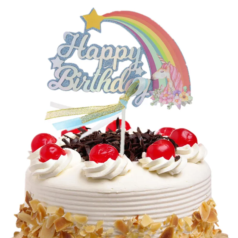 Cake Toppers Flags Rainbow Star Hot Air Balloon Moon Topper Kids Happy Birthday Wedding Baby Shower Baking Party DIY Xmas |