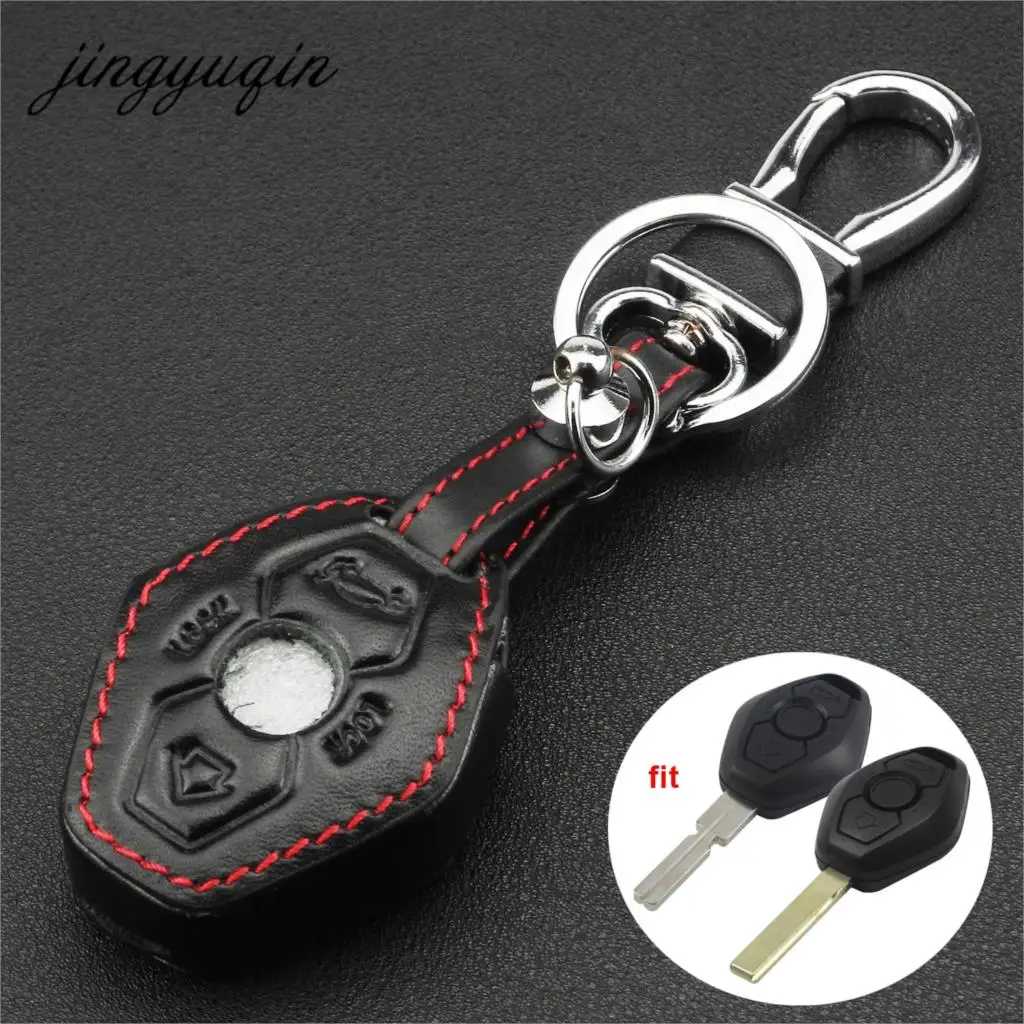 jingyuqin Leather Car Key Cover For BMW X3 X5 Z3 Z4 3 5 7 Series E38 E39 E46 E83 Keys Protection Case Chain FOB Bag