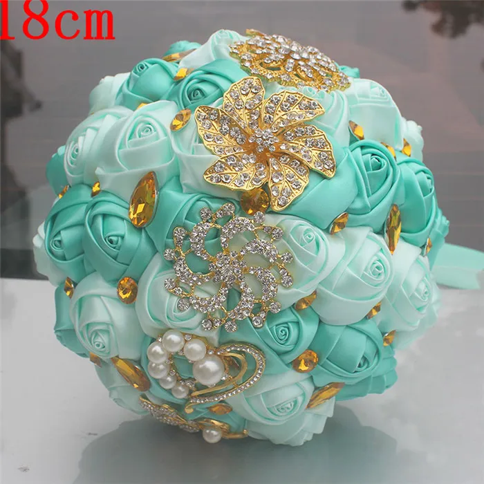 18cm mint green mix Wifelai-золото с яркими блестками Шелковый Свадебный букет насыщенного ярко-синего цвета лентой букеты de noiva ручная работа из атласа букет несколько Цвет W227 - Цвет: 18cm mint green mix