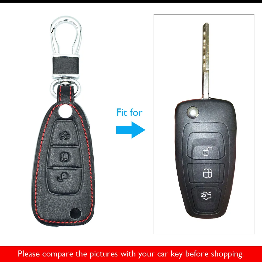 Чехол для ключей из натуральной кожи с 3 кнопками Ford Focus 4 Escort Kuga Fiesta складной пульт