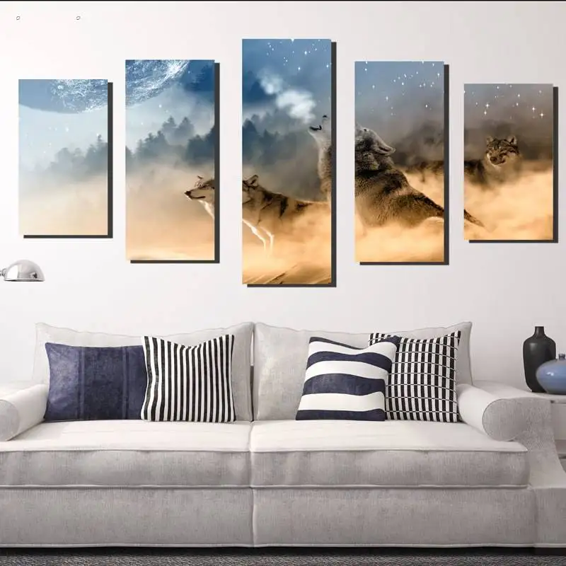 Картина из трех волков с Hd принтом 5 панелей декор для комнаты постер P0141 от