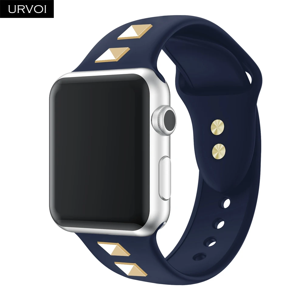 Спортивный ремешок URVOI для Apple Watch series 5 4 3 2 1, силиконовый ремешок с заклепками для iWatch, мягкий Сменный адаптер AW 38 40 42 44 мм