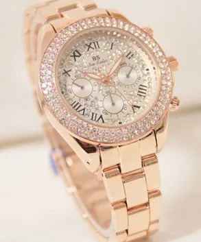 full rose gold Женские Роскошные модные стальные часы, мужские Кристальные стразы, женские часы, сверкающие блестящие часы с большим циферблатом, Брендовые Часы - Цвет: full rose gold