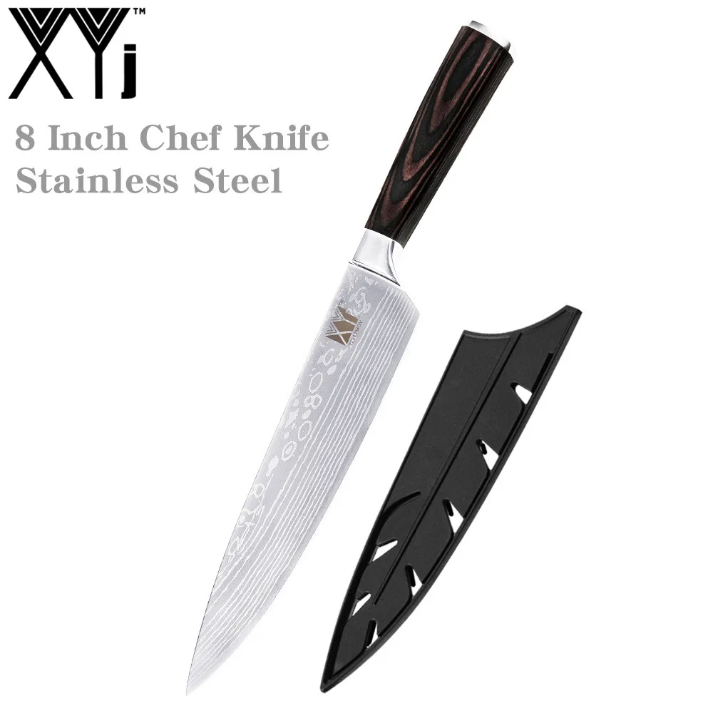 XYj High Hardness Stainless Steel Kitchen Knife Sharp Blade Chef 7Cr17 Color Wood Handle Sheath Cooking Tools | Дом и сад