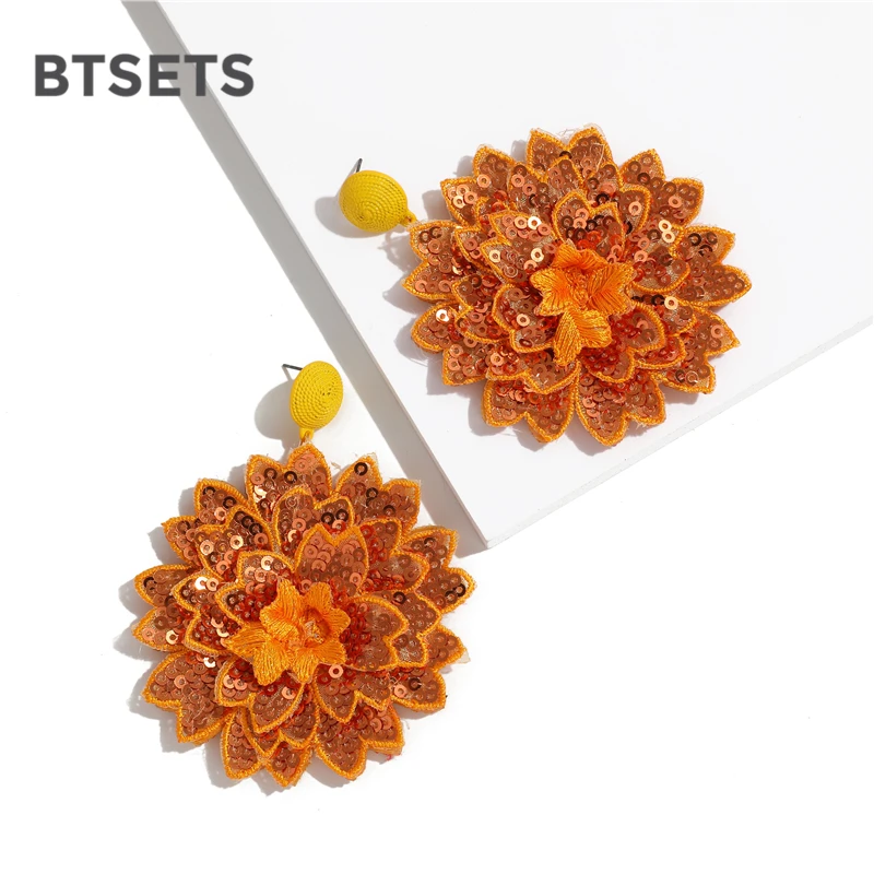 Винтажные серьги с красным цветком женские длинные висячие для женщин большие