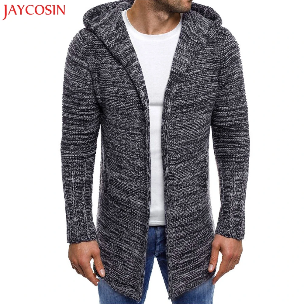 JAYCOSIN, Мужское пальто, осень, зима, Повседневный, с капюшоном, однотонный, вязаный, Тренч, куртка, кардиган, длинный рукав, верхняя одежда, блузка, M-2XL, z1031