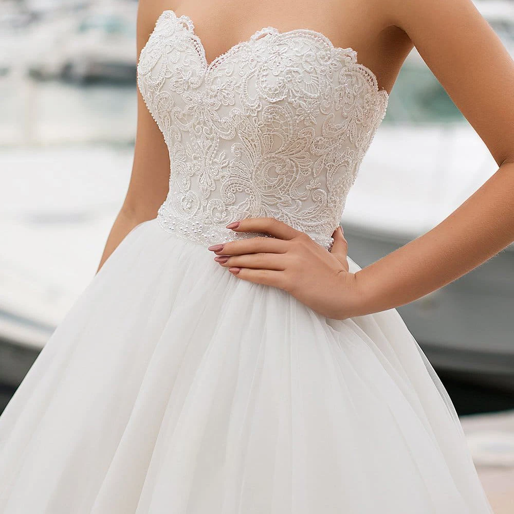 Элегантные милые Свадебные платья с корсетом с жемчугом Vestidos de Novia белый/слоновая кость Тюль аппликация Индивидуальные свадебное платье