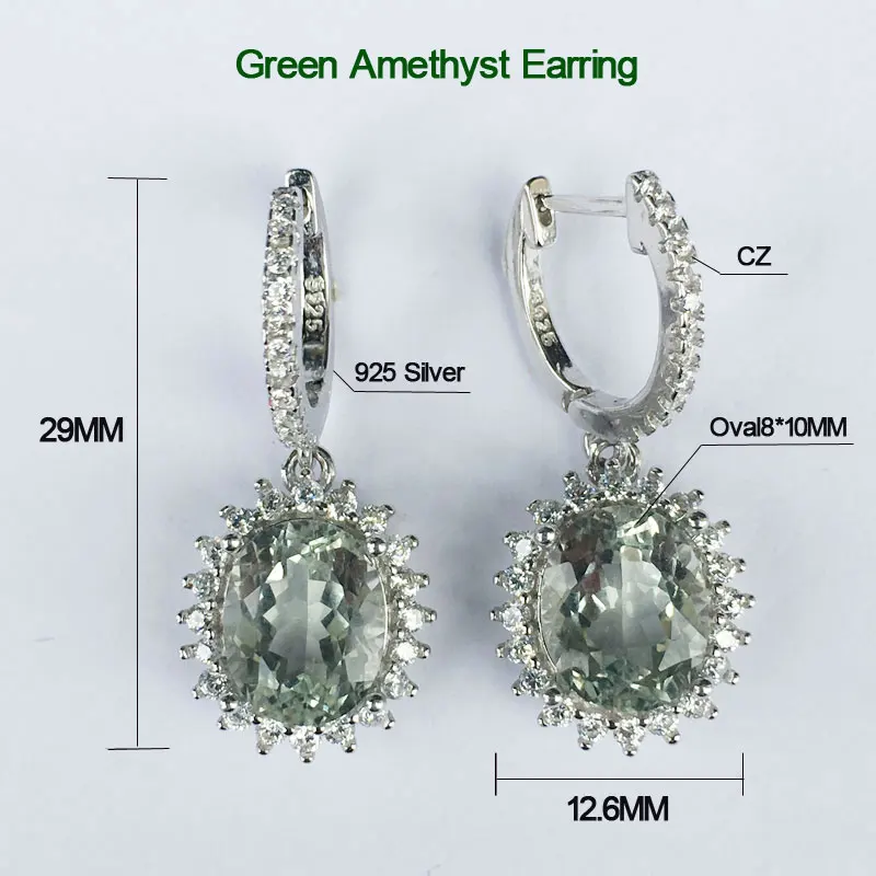 CSJ настоящий 6ct натуральный зеленый аметист висячие серьги с застежкой 925 пробы серебряные ювелирные украшения для женщин леди свадебные вечерние
