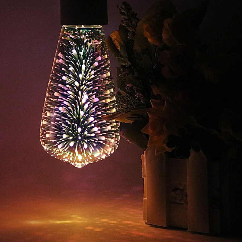 

SZYOUMY 3D Star Fireworks Effect Night light LED Lamp E27 AC85V-265V Edison LED Bulb A60 ST64 Home Decoration Light