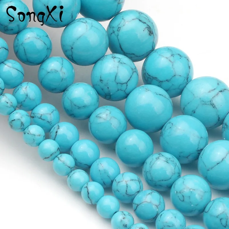 Оптовая продажа голубой цвет howises Howlite камень круглые свободные бусины для