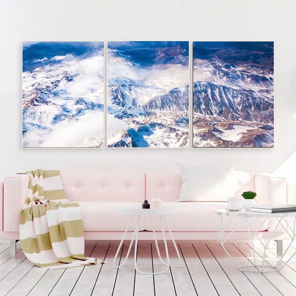 

Snow Mountain Landscape Canvas Painting Nordic Minimalist Style Poster Stitching Combination Bedroom Living Room Home Decoration