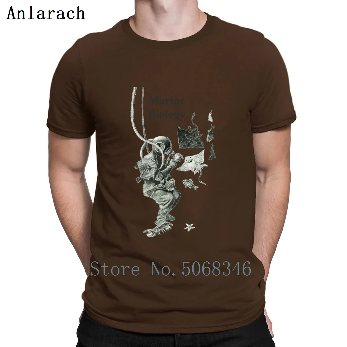Vintage Marine Biology Diver With Diving Helmet T Shirt Round Neck Solid Color Summer Cotton Gift New Fashion Custom | Мужская одежда