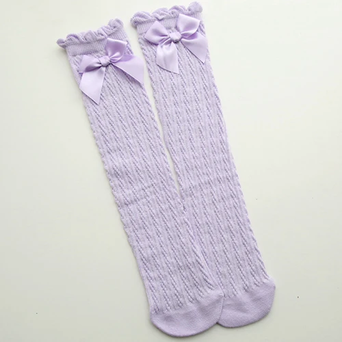 Light purple Летний дизайн, Детские Гольфы выше колена для девочек, дышащие милые тонкие носки с галстуком-бабочкой, модные детские носки для маленьких девочек - Цвет: Light purple