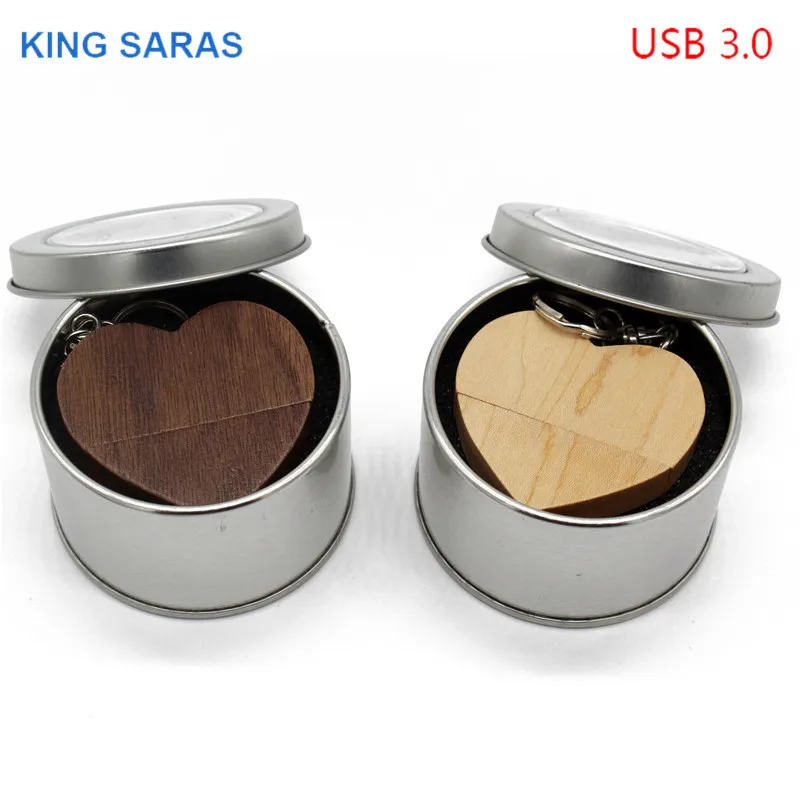 Король SARAS клена из орехового дерева в виде сердца+ коробка модель usb3.0 32 GB usb флэш-накопитель usb3.0 флеш-накопитель 4 ГБ 8 ГБ оперативной памяти, 16 Гб встроенной памяти, любовь, лучший подарок