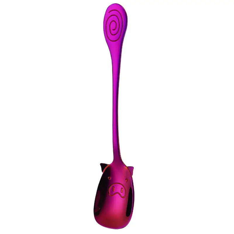 purple spoon Vacclo мультяшная детская ложка Милая свинья из нержавеющей стали столовые приборы Япония и Южная Корея креативная портативная ложка для десерта, кофе - Цвет: purple spoon